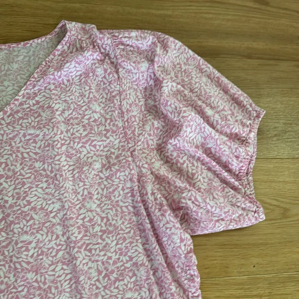 J. Crew Womens Pink and White Cotton Puff Sleeve Blouse 2X Lightweight Cropped